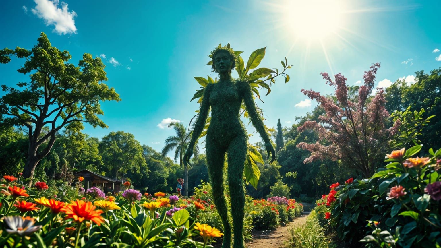 Plant Humanoid Listens in Lush Garden, Cinematic Film Still