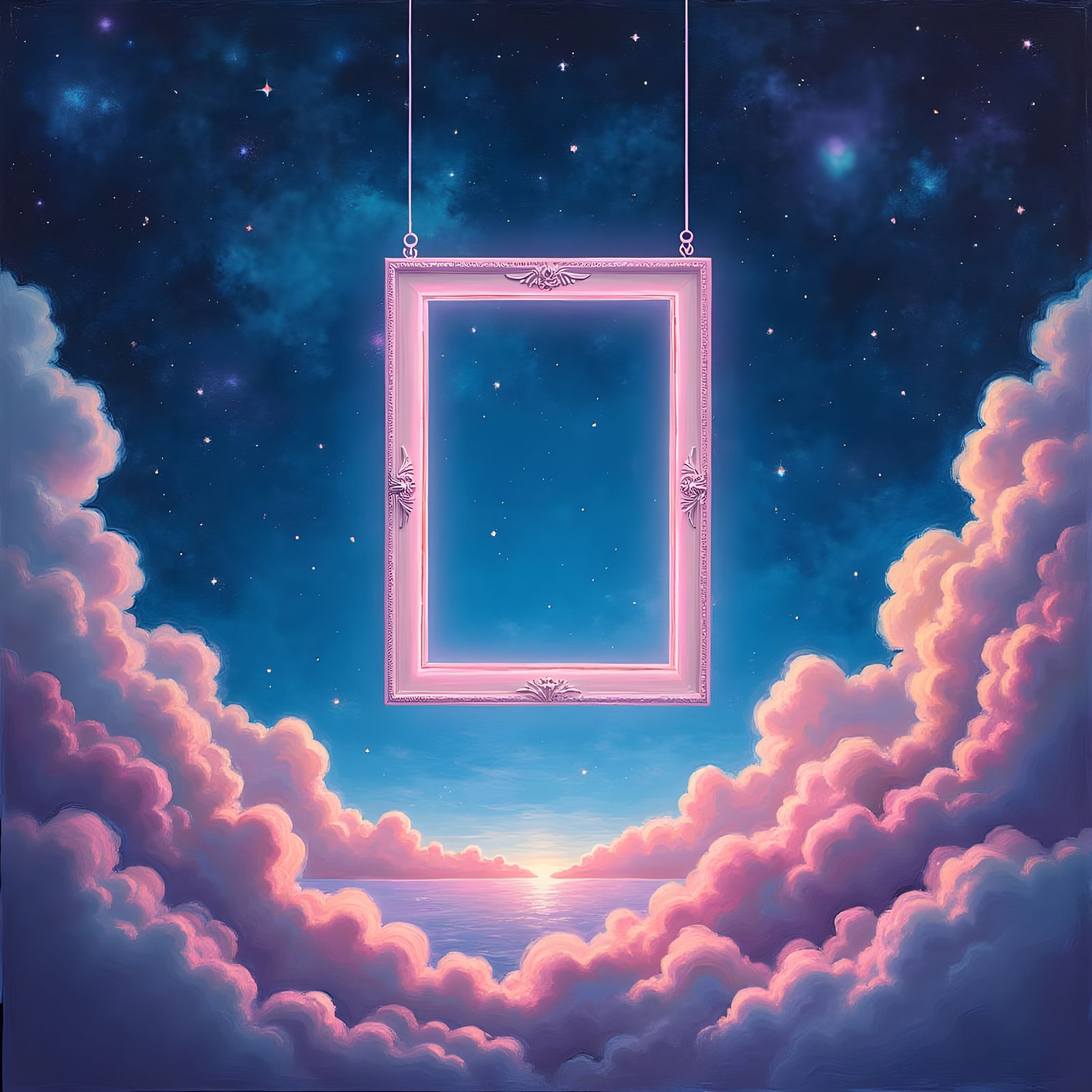 Picture Frame Floating in Space with Holographic Effects