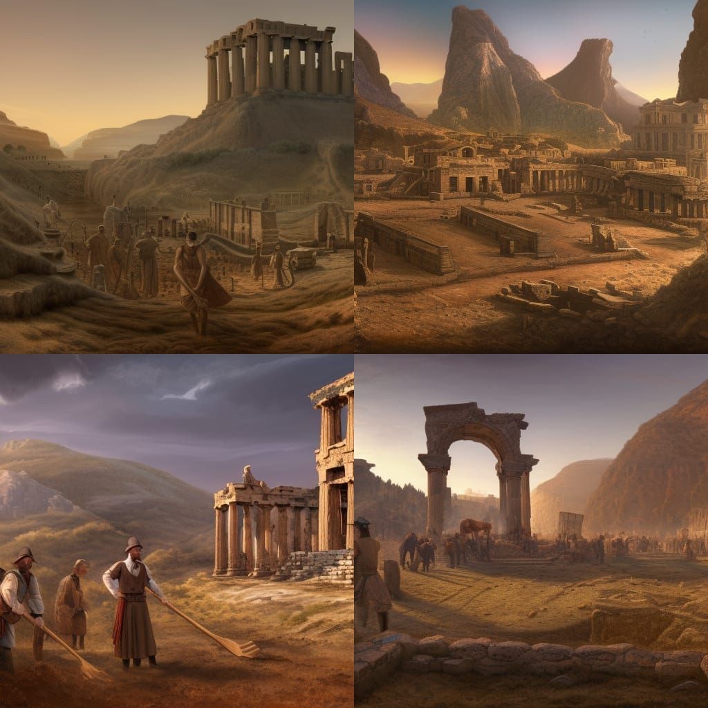Victorian Archeologists at Greek Dig Site: Matte Painting
