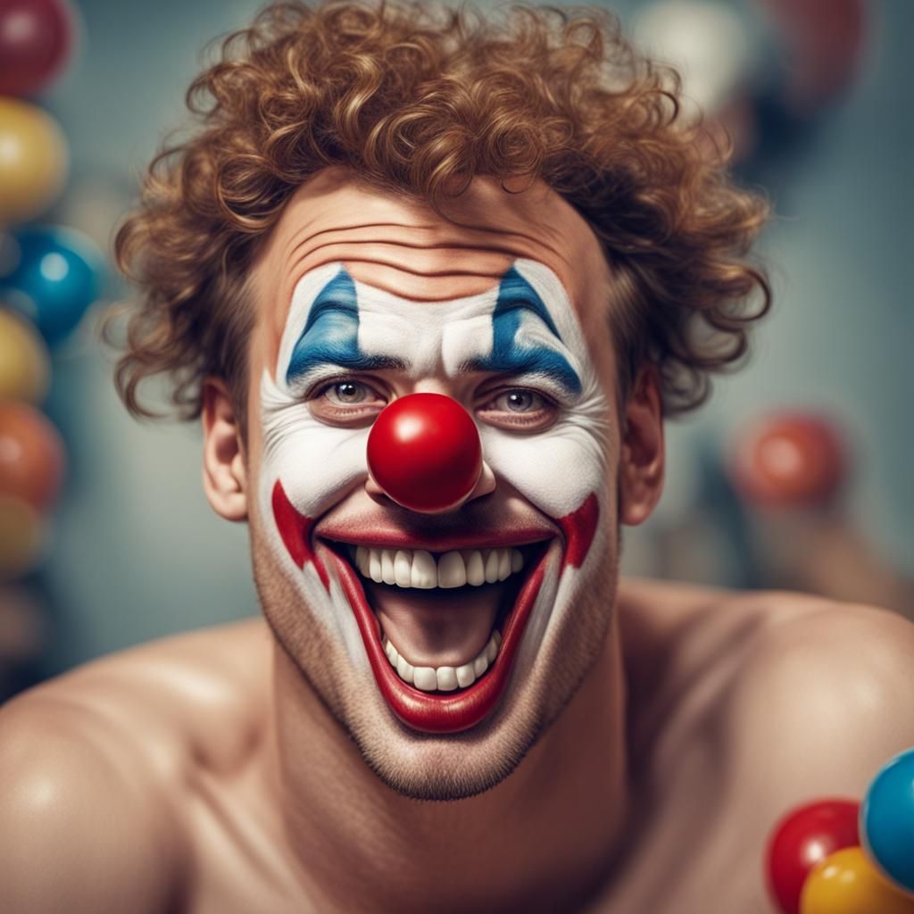 Photo-Realistic Clown Portrait of Shirtless Man