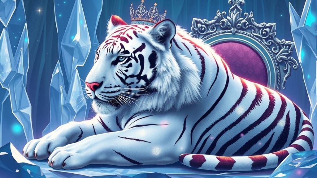 Holographic Tiger on Crystal Throne, Fantasy Realism