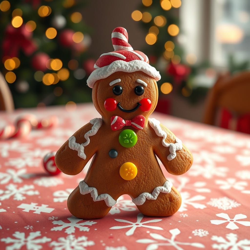 Realistic Gummy Gingerbread Man in Festive Holiday Setting