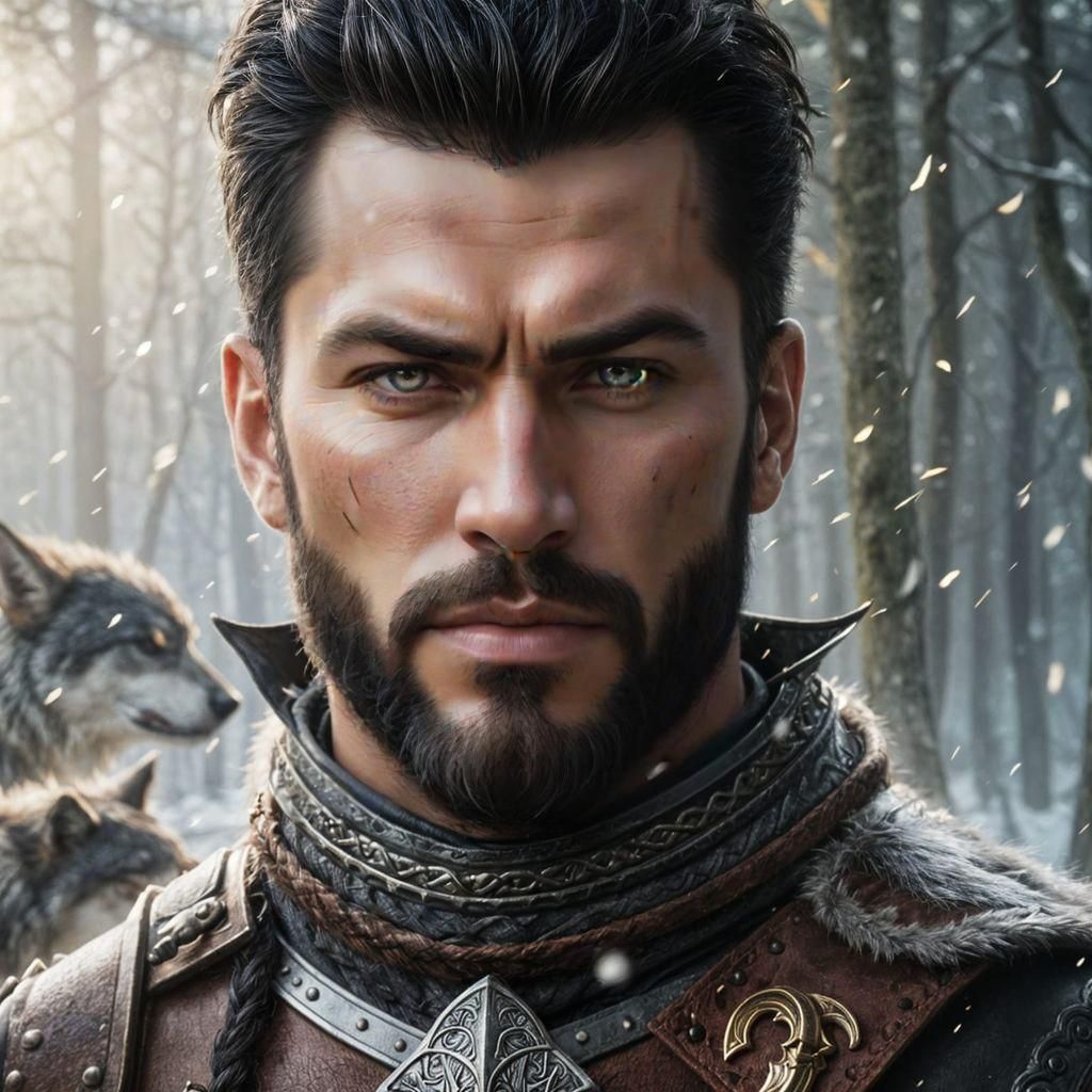 Viking Mercenary in Wolf Armor, High Fantasy Portrait