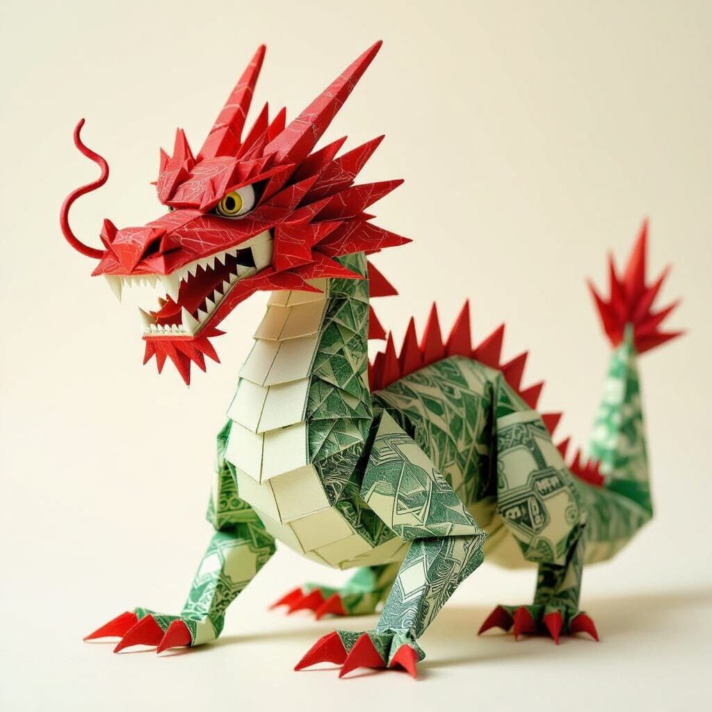 Intricate Origami Dragon from Dollar Bills