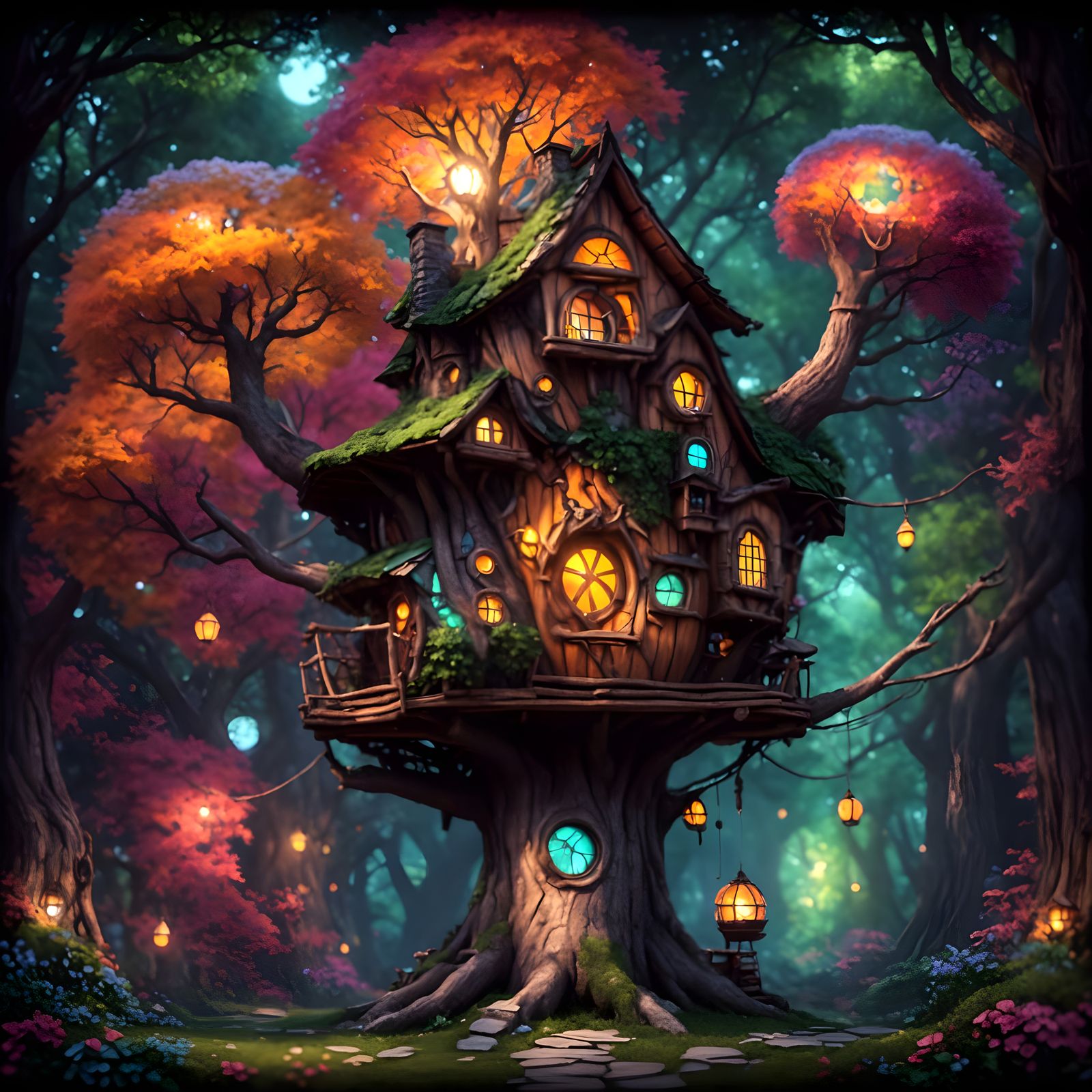 Whimsical Treehouse in Patchwork Style