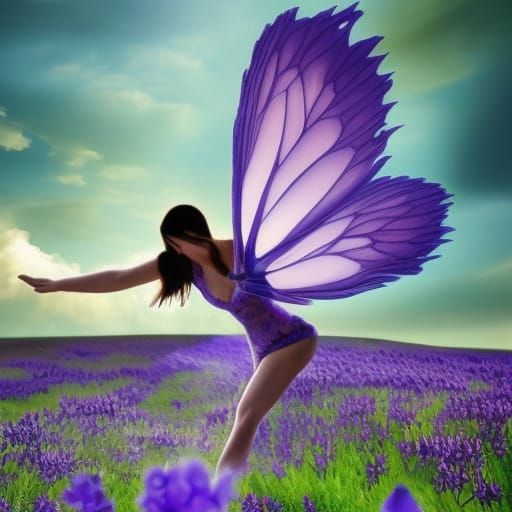 Earth Fae with Purple Wings in Art Nouveau Style