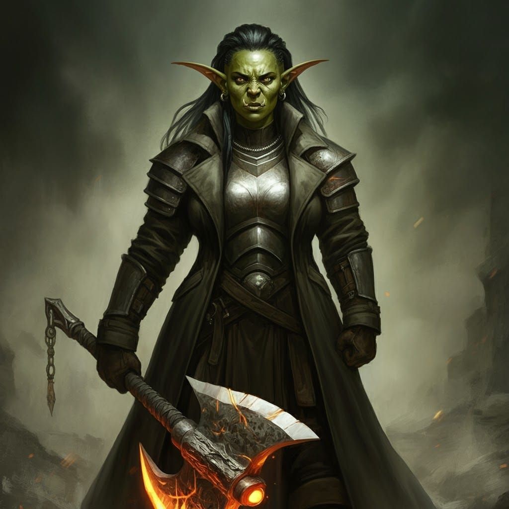 Half-Orc Champion with Glowing Axe