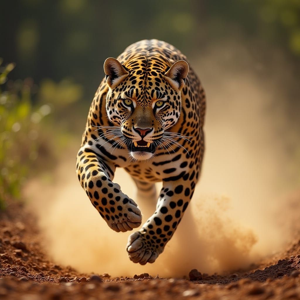 Powerful Jaguar Sprinting Towards Camera in Hyperrealistic S...