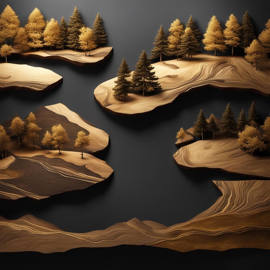 Hyperrealistic Wood and Velvet Landscape Concept Art