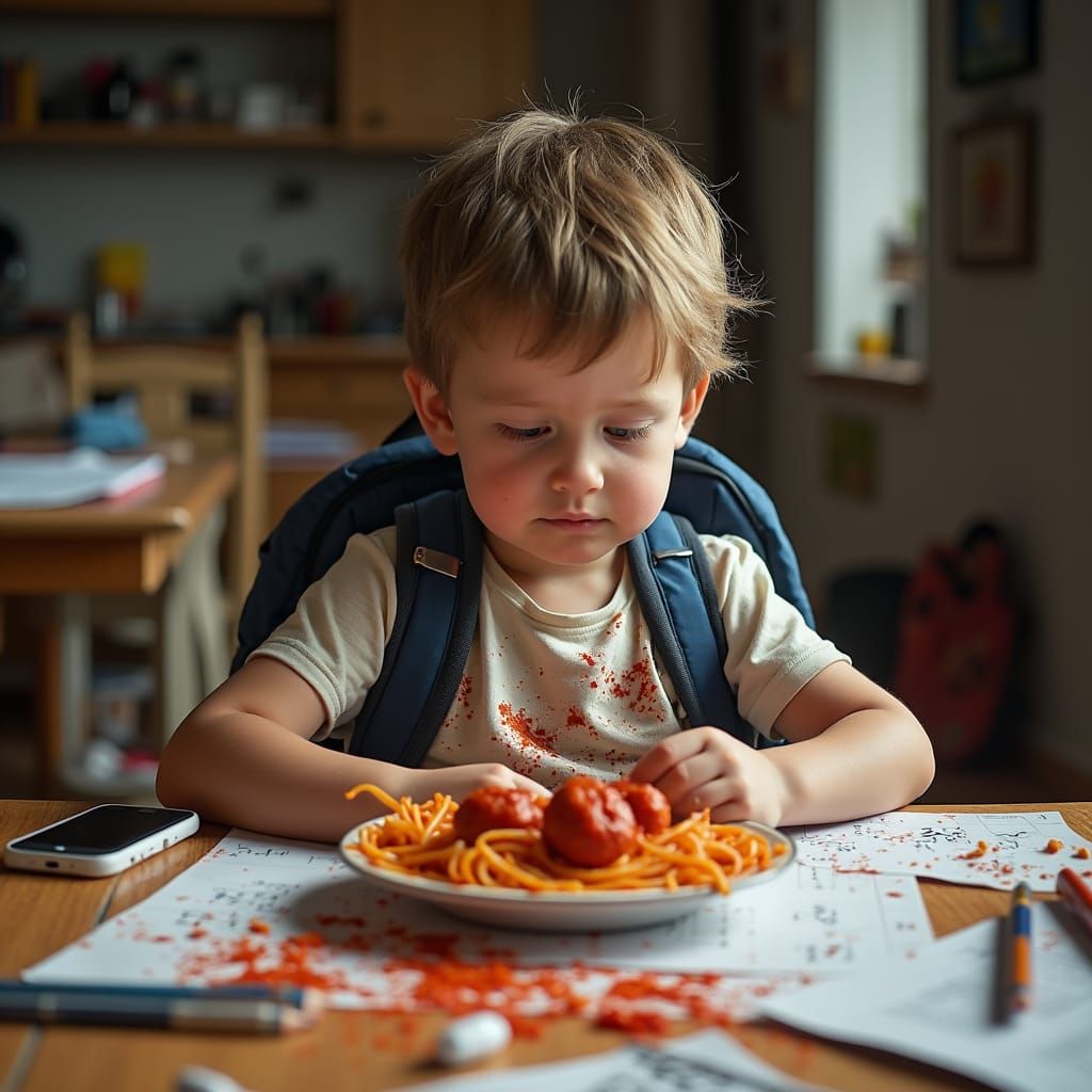 Childhood Chaos: Homework Time, Photo-Realistic Style