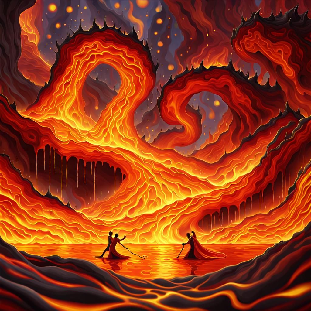 Fiery Lovers Dancing in Surreal Lava World