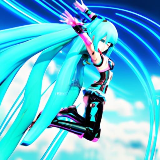 Hatsune Miku Leaps in Futuristic Anime Style