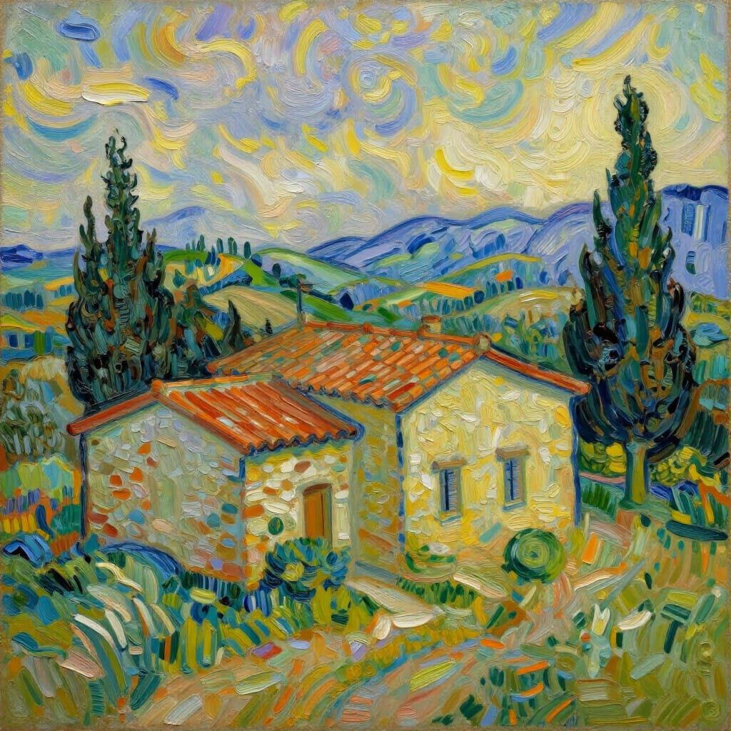 Tuscan Villa in Van Gogh Impasto Style