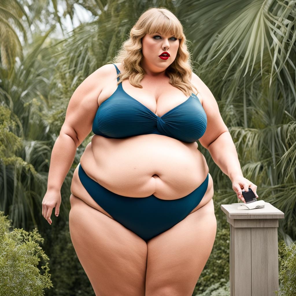 Plus-Size Woman in Bikini Living Luxurious Life
