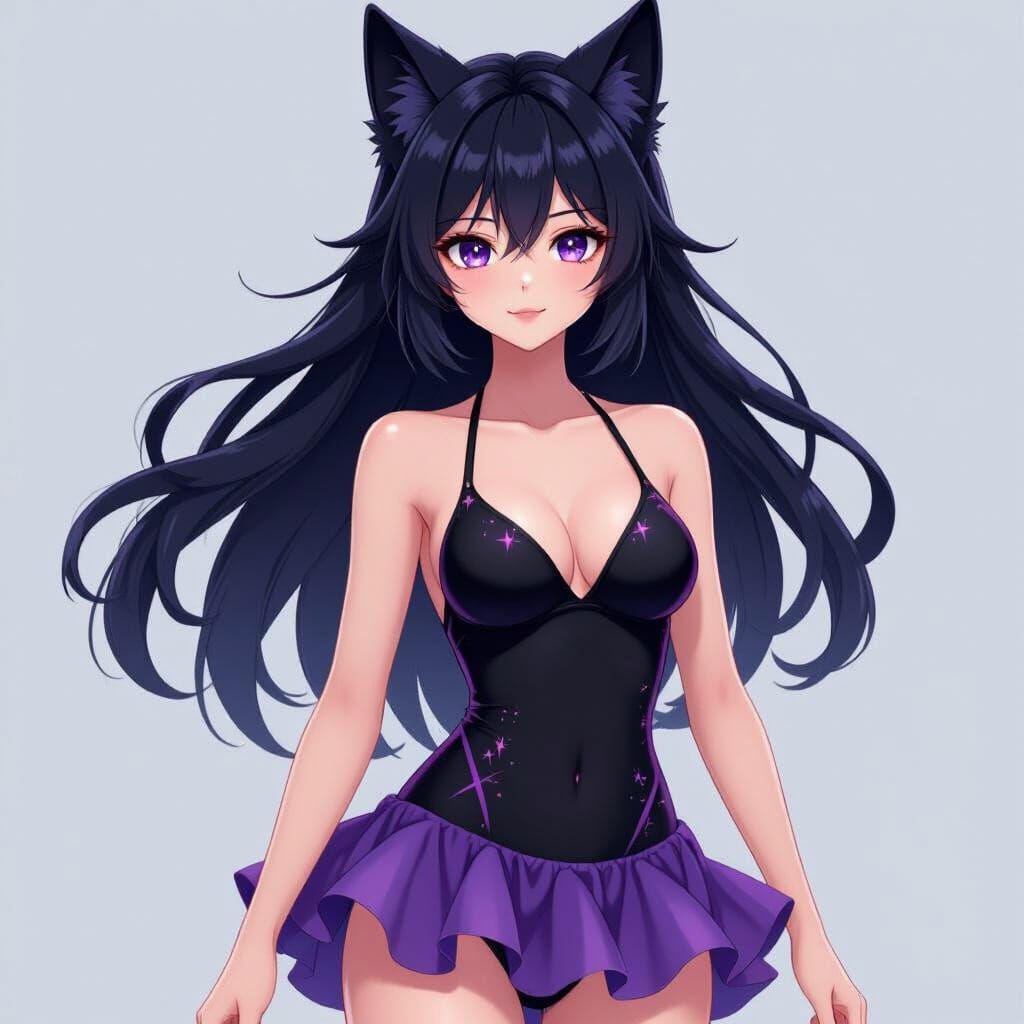 Anime Wolf-Girl with Void Hair and Shining Eyes