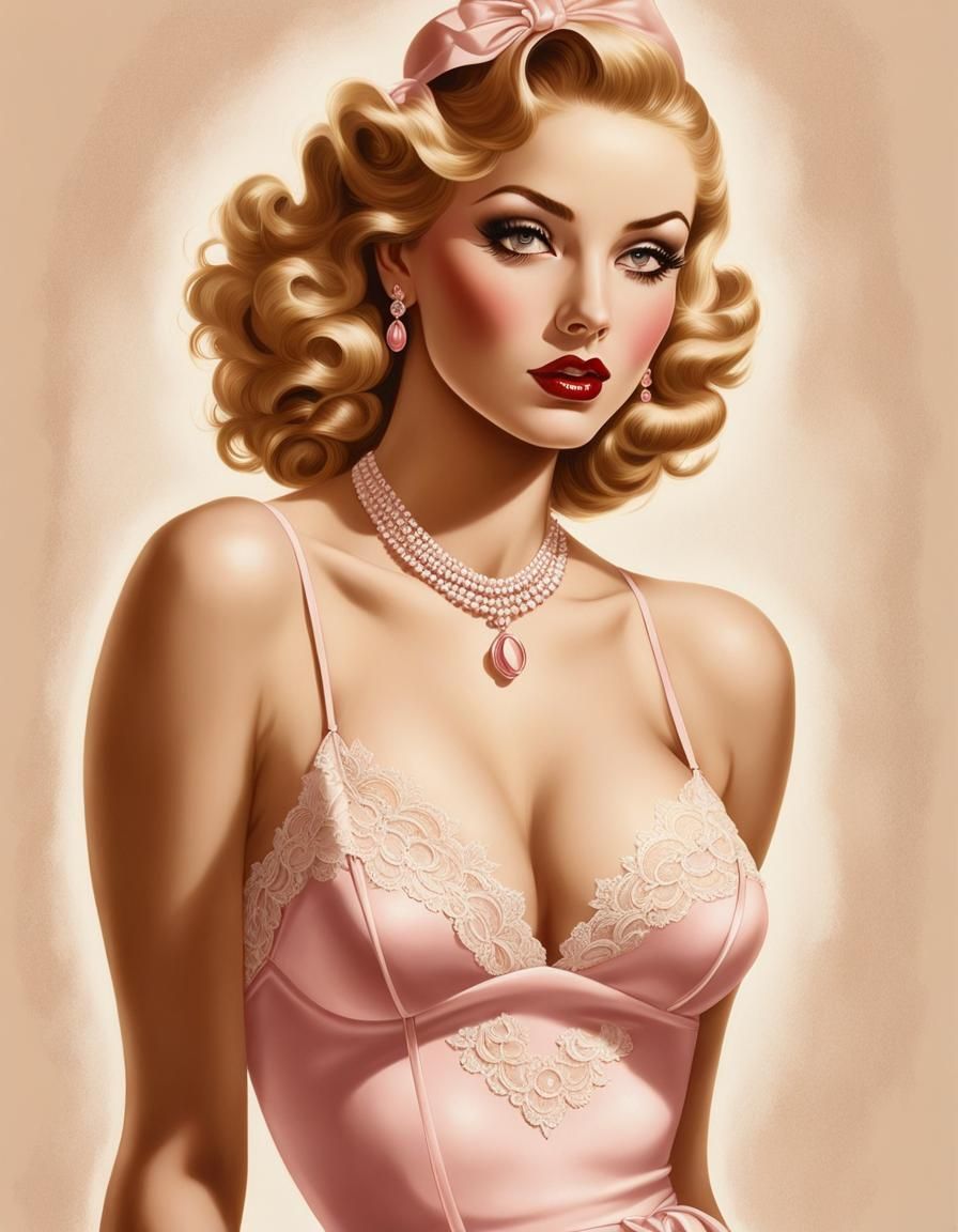 Vintage Pin-Up Girl in Airbrush Style