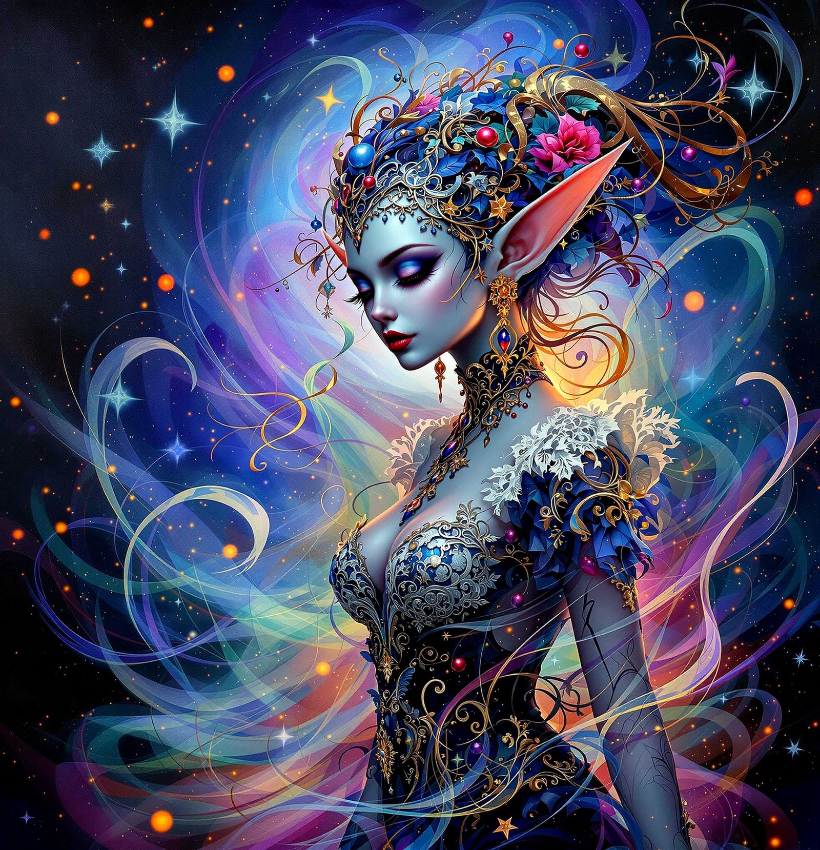 Whimsical Christmas Elf in Gothic Splendor