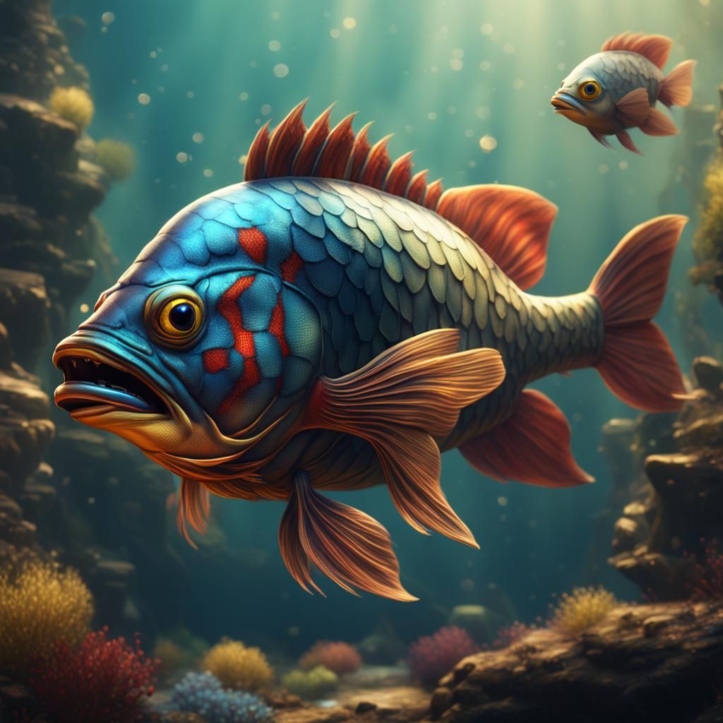 Fantastical Fish Wearing Bowtie in Detailed Painting
