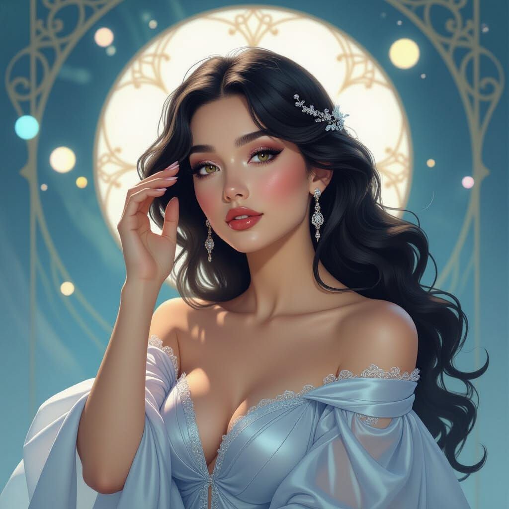 Ethereal Woman in Luminous Art Nouveau Style
