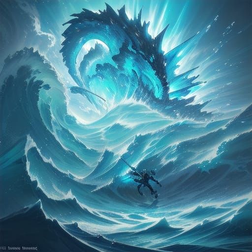 Epic Battle of Heroic Pirate vs. Sea Monster in Vibrant, Exp...