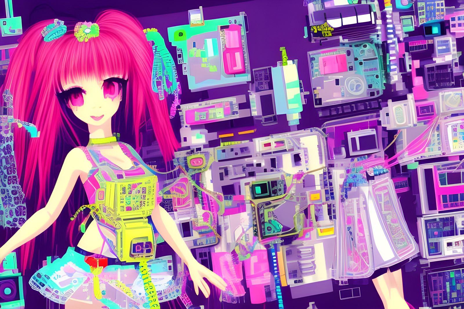 Y2K Dress-Up Doll with Motherboards in Pixel Art