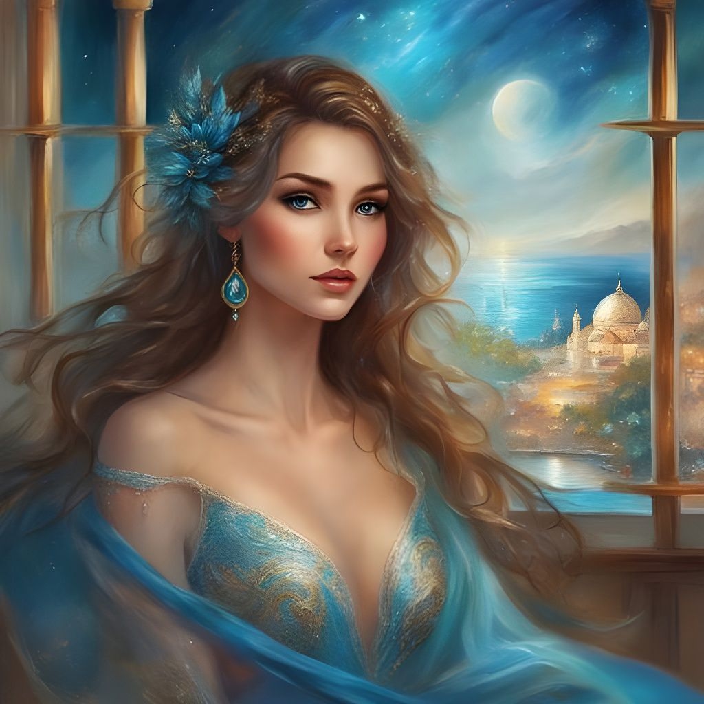 Beautiful Tatar Girl Portrait in Royo Style