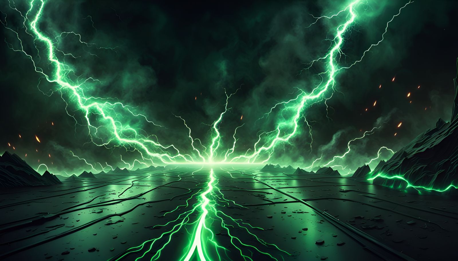 Futuristic Vector Background with Green Lightning
