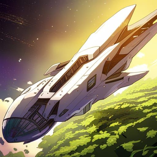 Vines Cover Spaceship: 3D Anime-Inspired Art