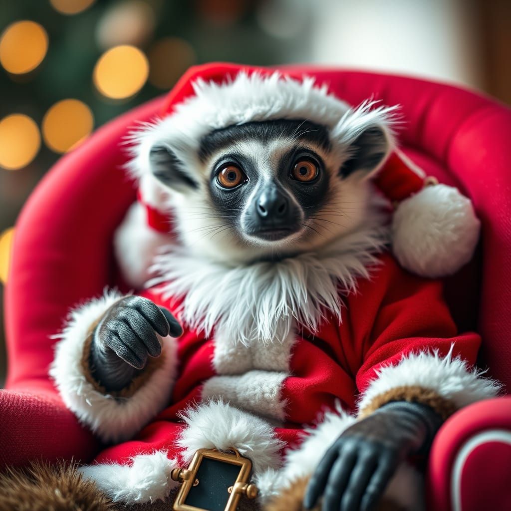 Lemur Santa Claus Waiting For Christmas Wishes