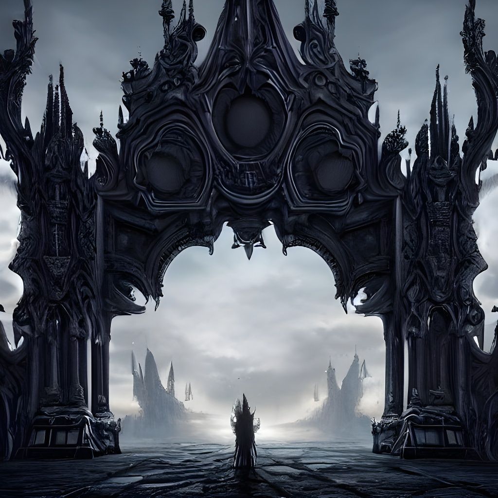 Monumental Black Gate in Empty Field, Epic Concept Art