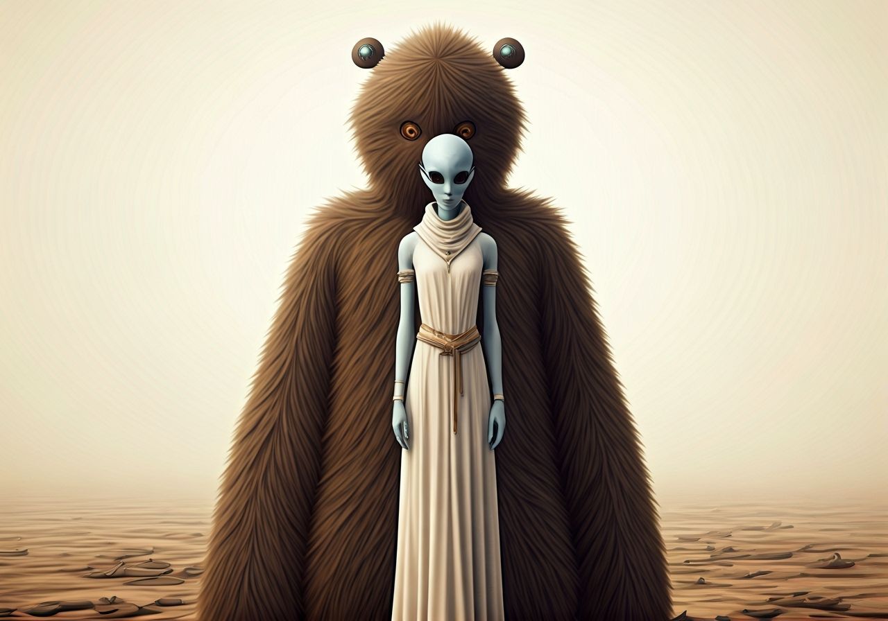 Ethereal Alien Girl with Furry Friend in Dreamy Cosmo-World