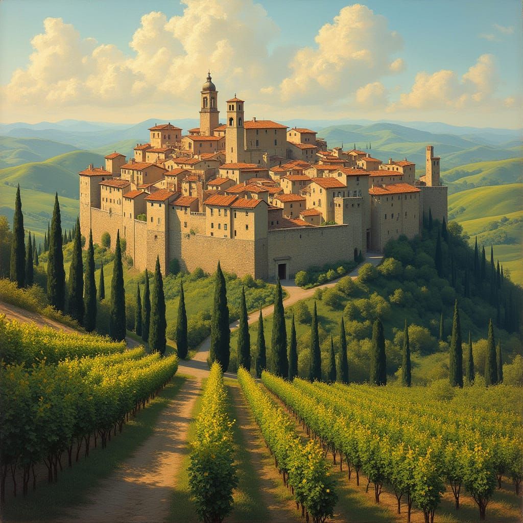Medieval Tuscan Townscape in Golden Afternoon Light