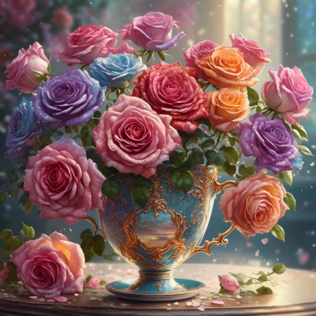 rose in a large cup