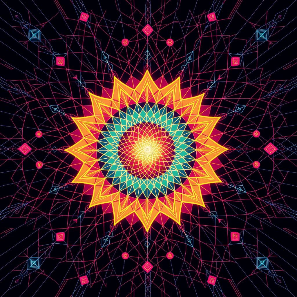 Neon Fractal Portal in Psychedelic 3D Style