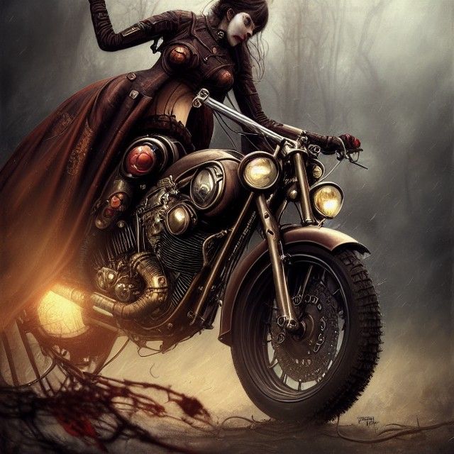 Steampunk Motorcycle Engine in Oil Painting Style