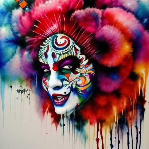 Sinister Circus Clowns in Mixed Media Style