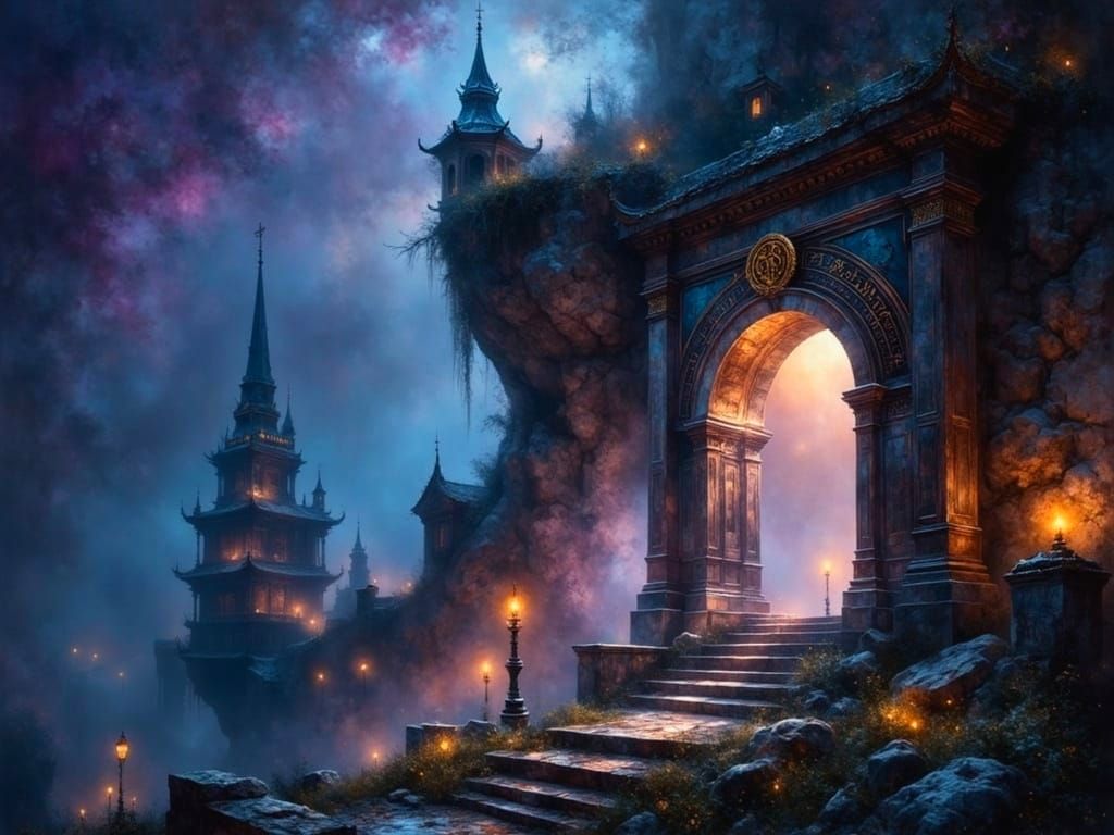 Gothic Portal at Dawn: A Chiaroscurist Masterpiece