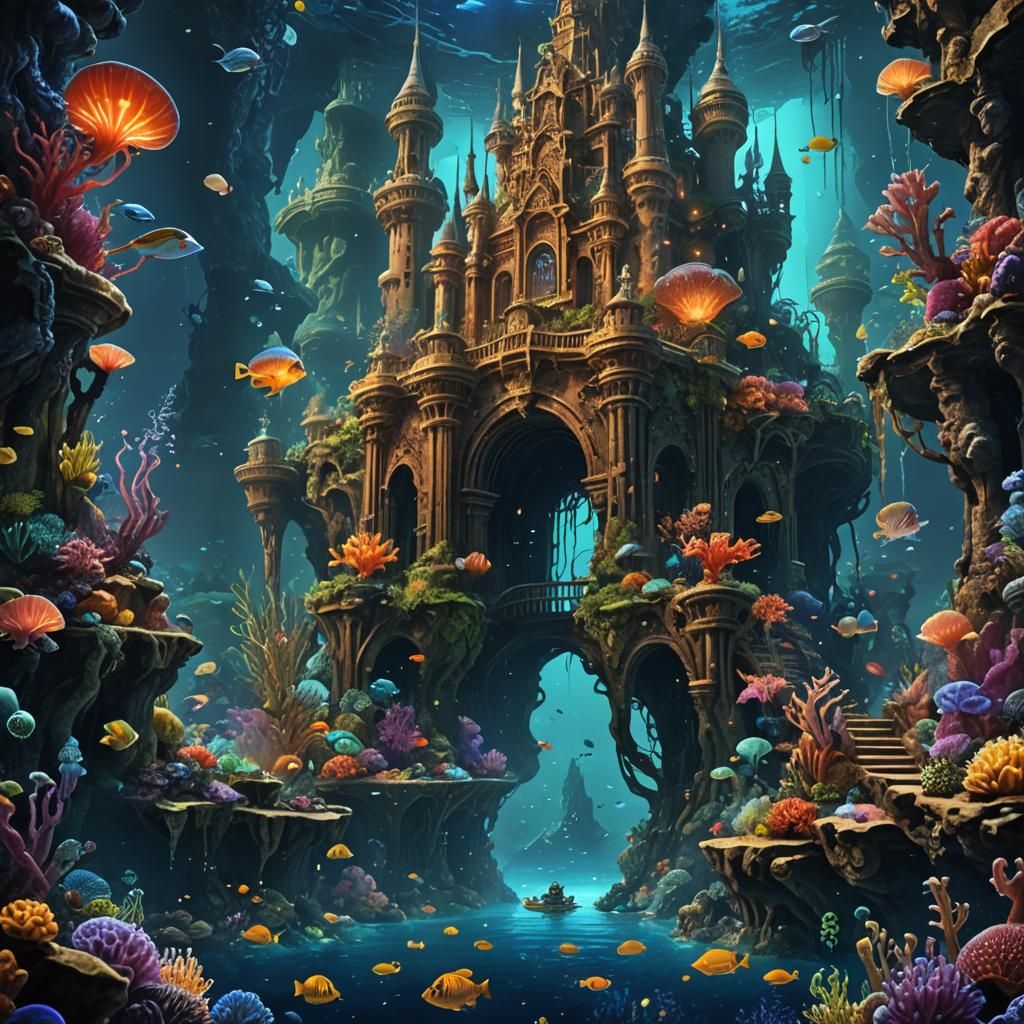 Mystical Underwater Kingdom: Bioluminescent Coral Palaces in...
