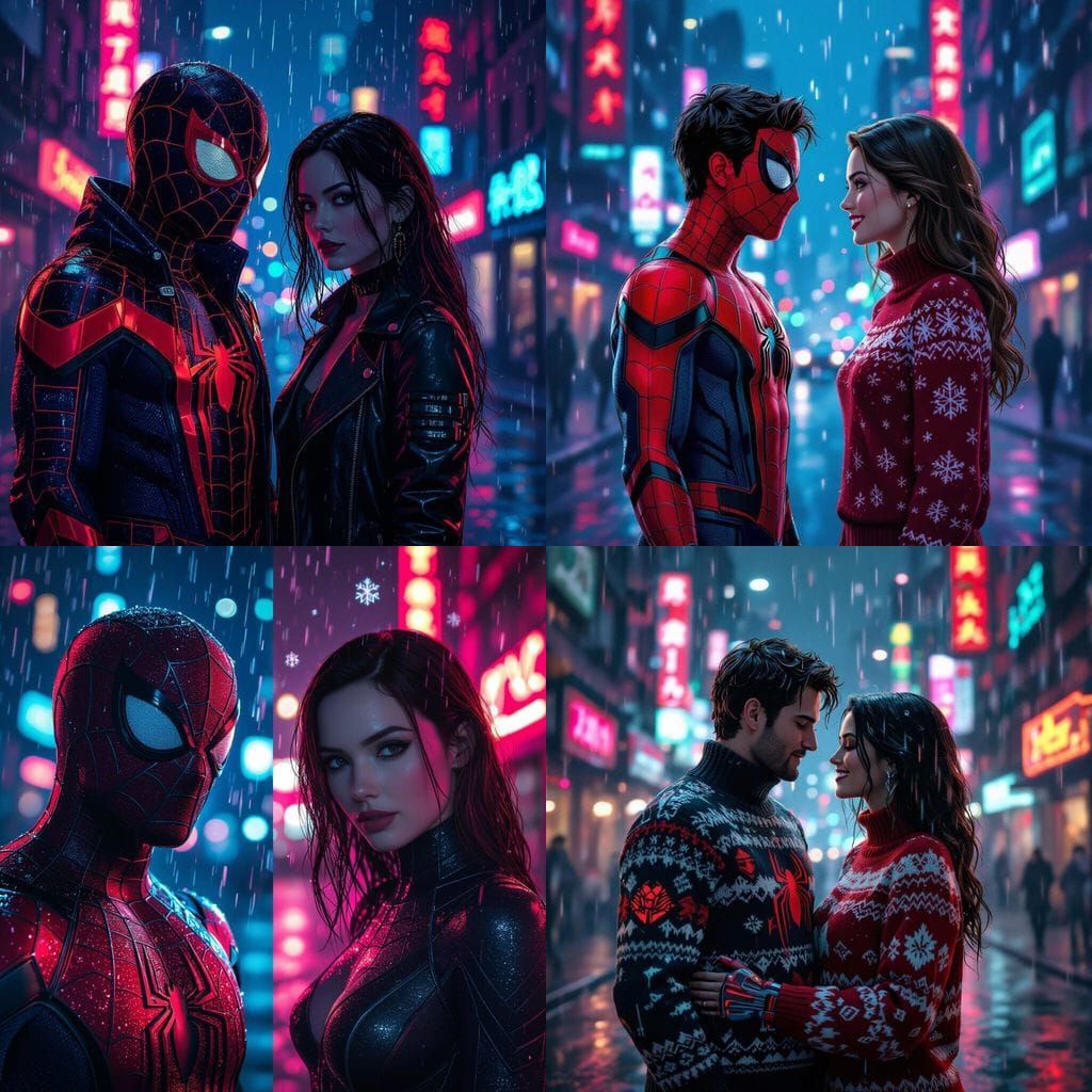 Spiderman and Mary Jane Christmas PFP in Cyberpunk Style