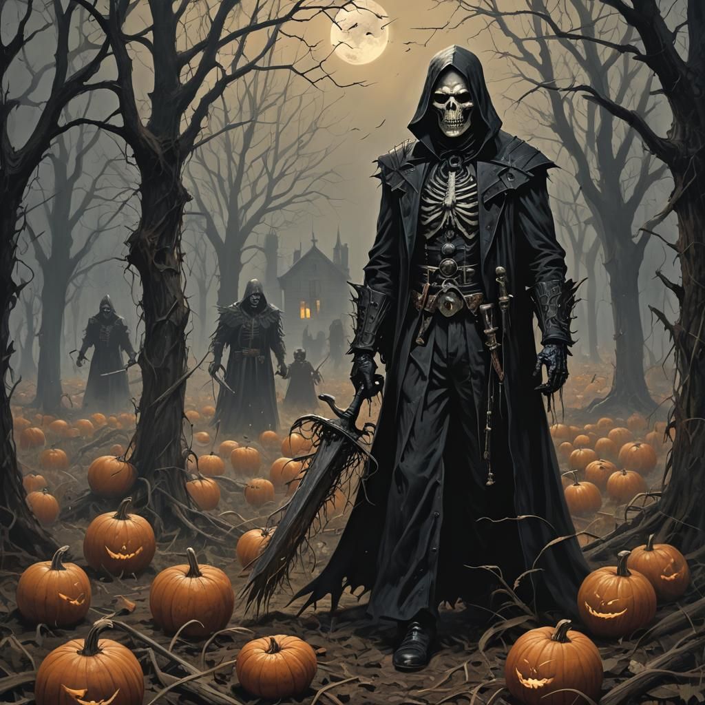 Sinister Gothic Harvest Horror Illustration