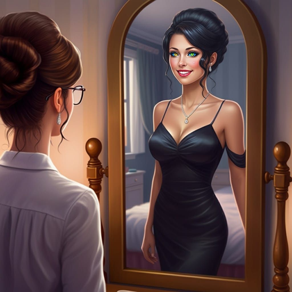 A Woman's Transformation in the Mirror, in a Surrealist Styl...