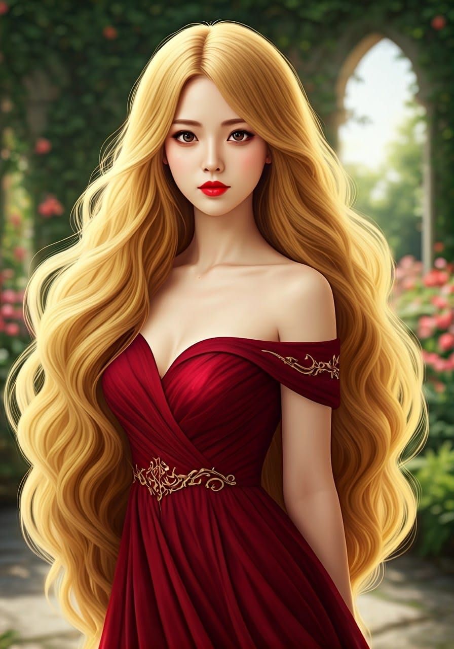 Elegant Woman with Golden Hair, Anime-Inspired 3D Art
