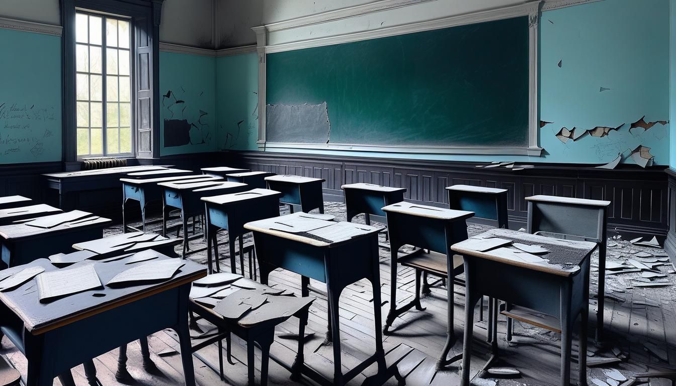 Abandoned Classroom in Gustave Doré Gothic Art Style