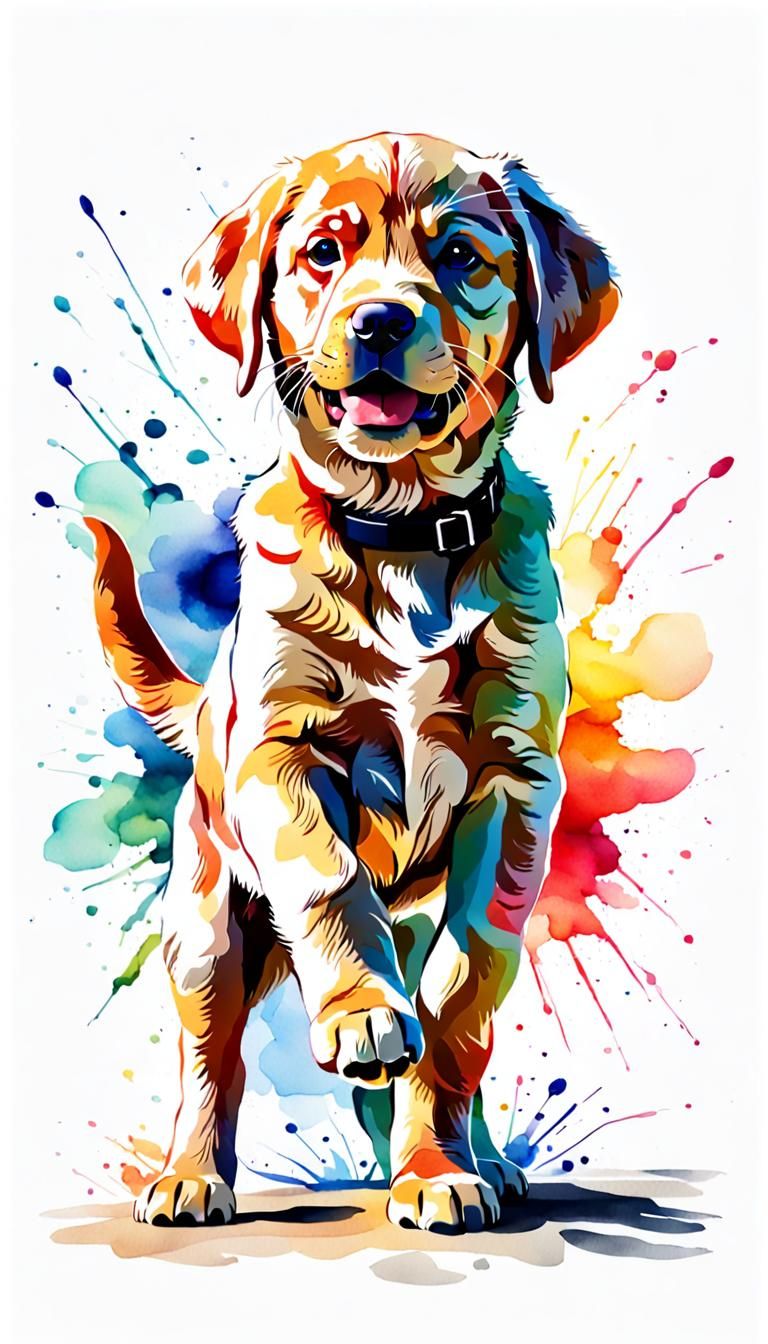 Watercolor Labrador Puppy Illustration in Dynamic Pose