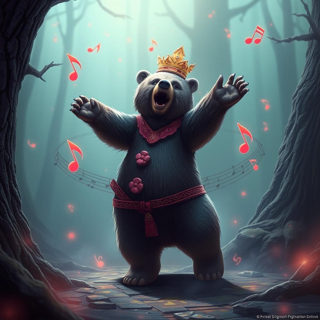 Mystical Dancing Bear Art in Detailed Matte Painting