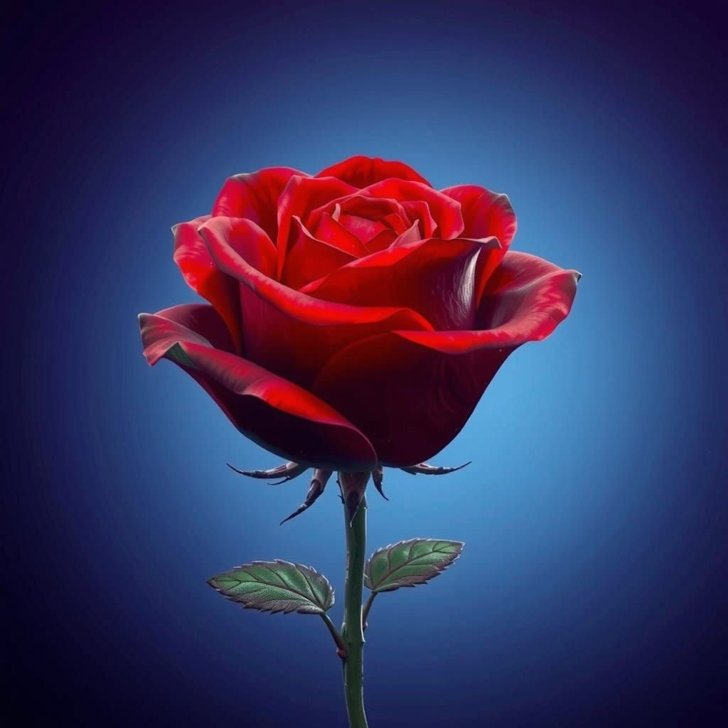 Surreal Red Rose Blooms with Fractal Leaves in Dark, Dreamli...