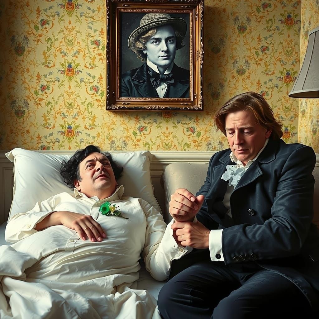 Oscar Wilde's Death in Realistic Painting Style