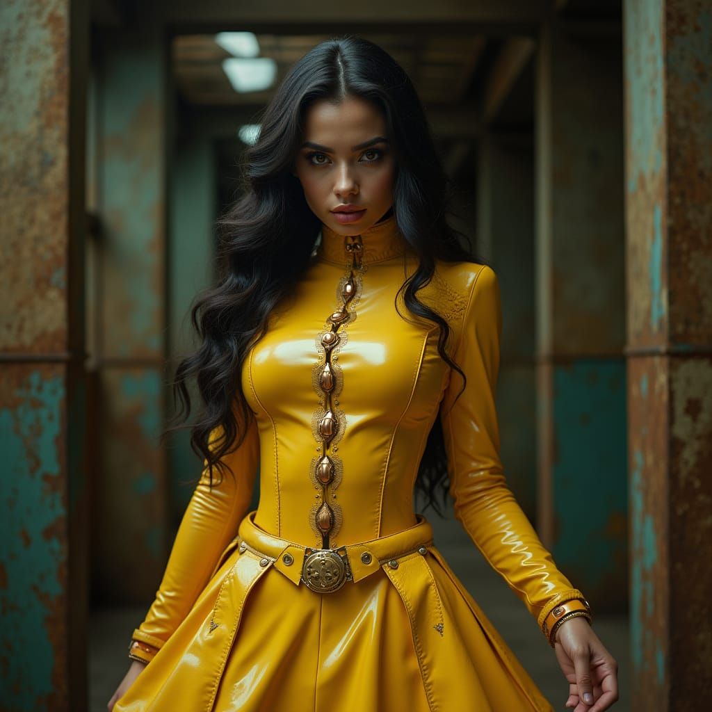 Steam Punk Goddess in Yellow Latex