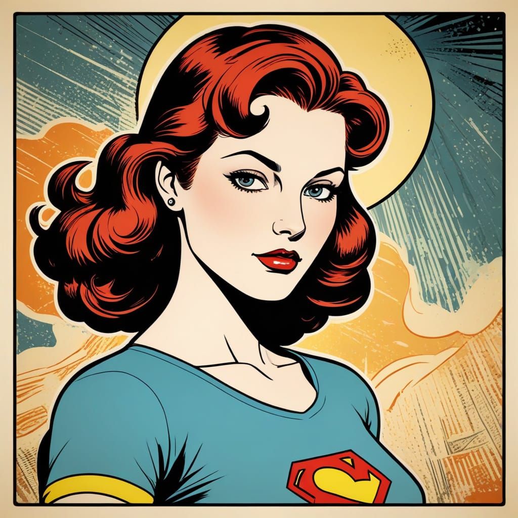 Vintage Comic Book Goddess in Pale Colors