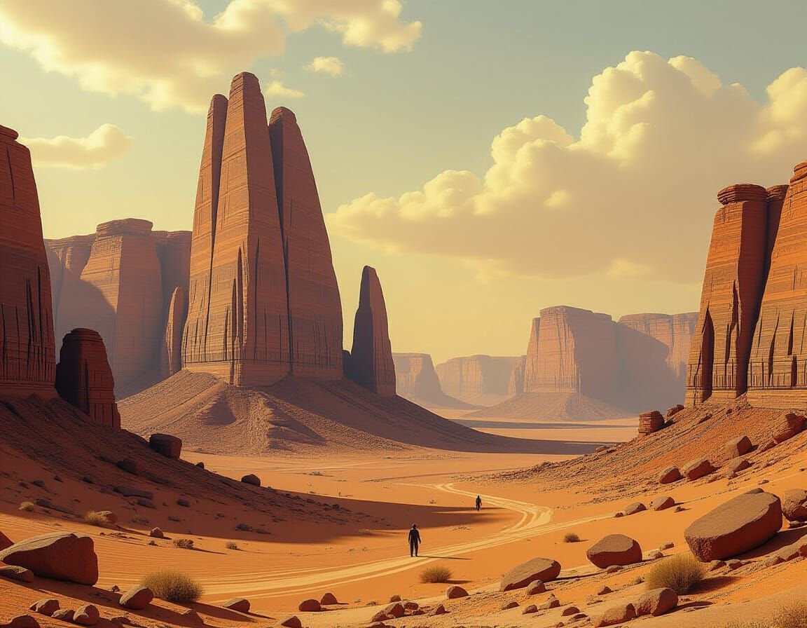 Surreal Desert Rock Formations in Neon Style